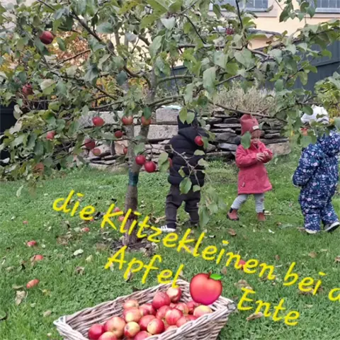 Die Klitzekleinen bei der Apfelernte